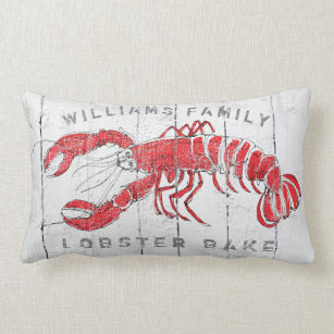 Coastal Lobster Family Name Lobster Bake Rustic Lumbar Pillow