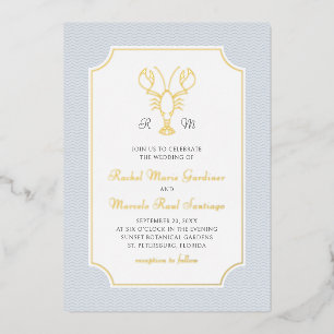 Coastal Lobster Minimalist Preppy Wedding Foil Invitation