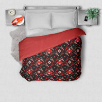 Coastal Lobster &amp; Monogram Pattern | Red + Black Duvet Cover