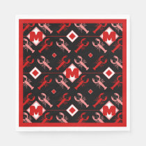 Coastal Lobster &amp; Monogram Pattern | Red + Black Napkins