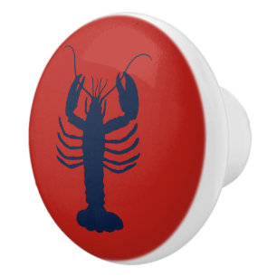 Coastal Lobster Navy Blue and Red Nautical Colors Ceramic Knob