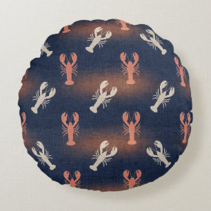 Coastal Lobster Pattern – Nautical Seafood Summer Round Pillow