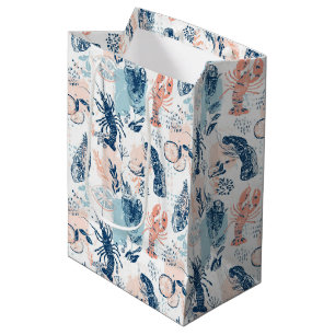 Coastal Lobster Seafood Blue Peach Nautical Medium Gift Bag