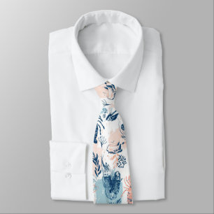 Coastal Lobster Seafood Blue Peach Nautical Neck Tie