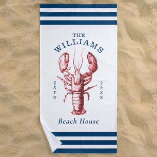 Coastal Lobster Seaside Beach House Beach Towel