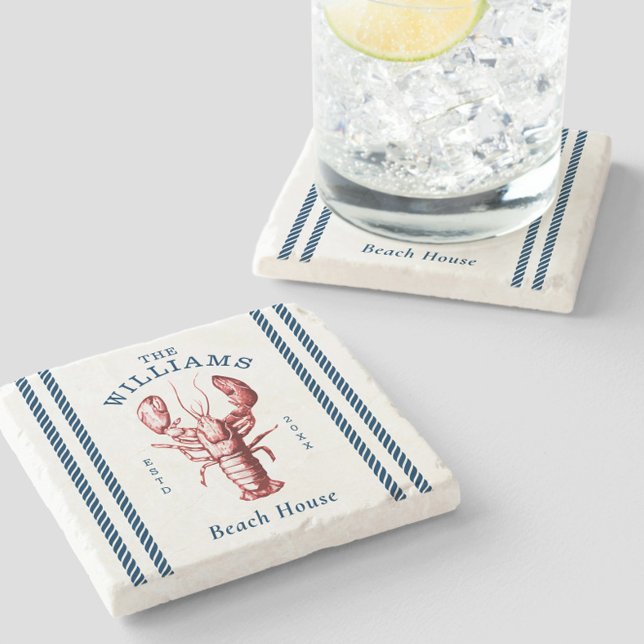 Coastal Lobster Seaside Beach House  Stone Coaster (Creator Uploaded)
