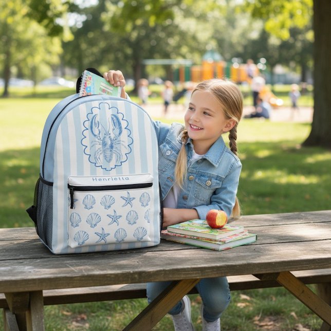 Coastal Lobster Starfish Striped Backpack (Creator Uploaded)