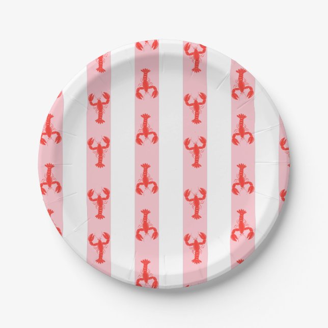 Coastal Lobster Summer Nautical Invitation Paper Plates (Front)