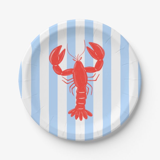 Coastal Lobster Summer Nautical Invitation Paper Plates (Front)