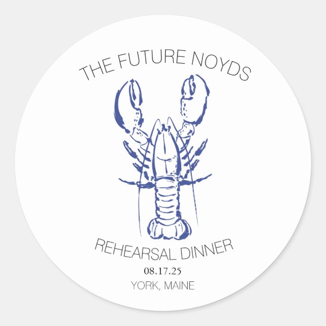 Coastal Lobster Wedding Rehearsal Dinner Sticker (Front)