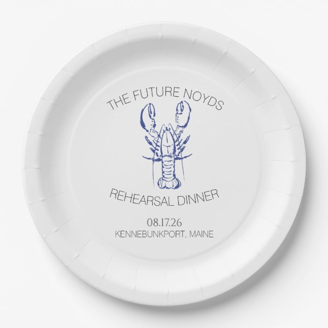 Coastal Lobster Wedding Rehearsal Dinner Sticker Paper Plates (Front)