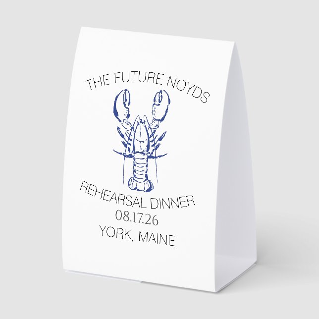 Coastal Lobster Wedding Rehearsal Dinner Sticker Paper Table Tent (Front)