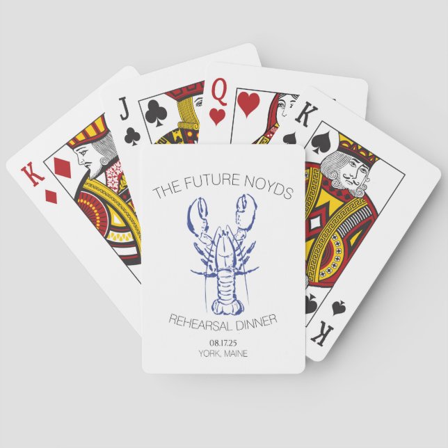 Coastal Lobster Wedding Rehearsal Dinner Sticker Poker Cards (Back)