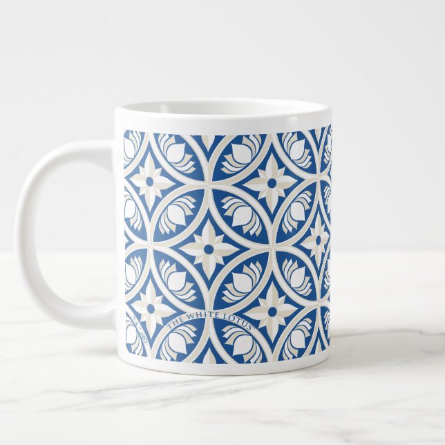 Coastal Lotus Tile Pattern - The White Lotus Giant Coffee Mug (Left)