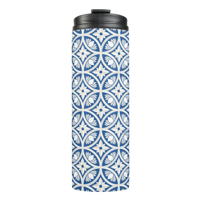Coastal Lotus Tile Pattern - The White Lotus Thermal Tumbler (Front)