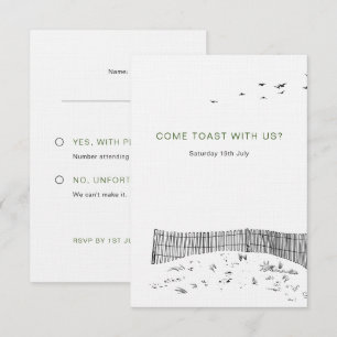 Coastal Love Sandy Beach Minimal Line Art Wedding RSVP Card