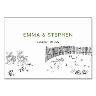 Coastal Love Sandy Beach Minimal Line Art Wedding  Table Number