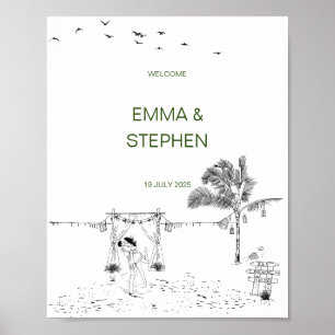 Coastal Love Seaside Sandy Beach Minimal Wedding Poster