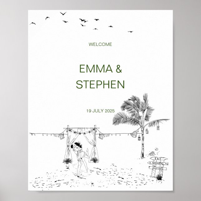 Coastal Love Seaside Sandy Beach Minimal Wedding Poster (Front)