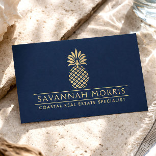 Coastal Luxury Realtor Gold Pineapple Navy Business Card