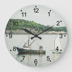Coastal Maine Bar Harbor Boats Large Clock