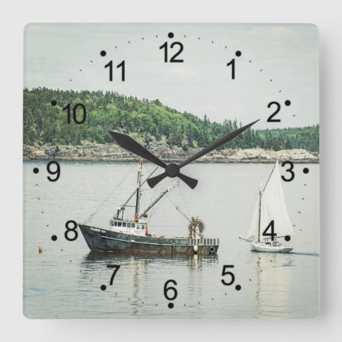 Coastal Maine Bar Harbor Boats  Square Wall Clock