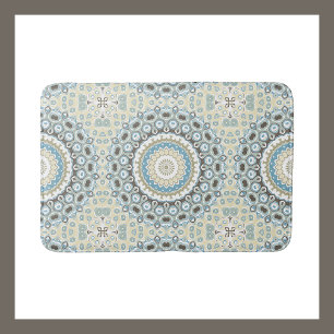 Coastal Mandala in Sand, Blue, and Driftwood Tones Bath Mat