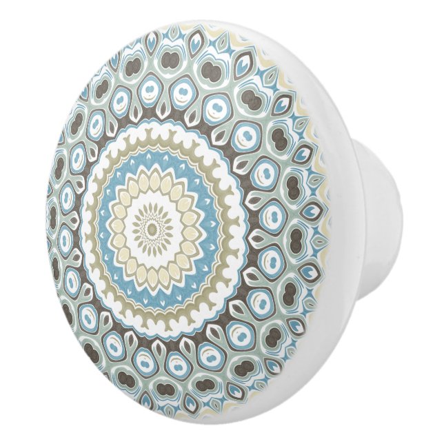 Coastal Mandala in Sand, Blue, and Driftwood Tones Ceramic Knob (Right)