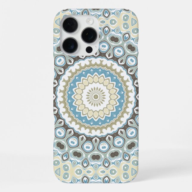 Coastal Mandala in Sand, Blue, and Driftwood Tones iPhone Case (Back)