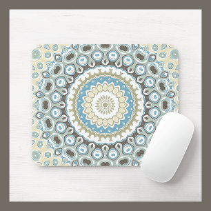 Coastal Mandala in Sand, Blue, and Driftwood Tones Mouse Pad