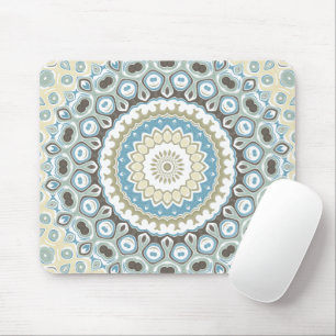 Coastal Mandala in Sand, Blue, and Driftwood Tones Mouse Pad