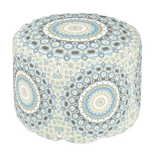 Coastal Mandala in Sand, Blue, and Driftwood Tones Pouf