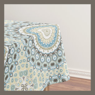 Coastal Mandala in Sand, Blue, and Driftwood Tones Tablecloth