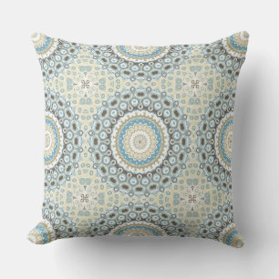 Coastal Mandala in Sand, Blue, and Driftwood Tones Throw Pillow