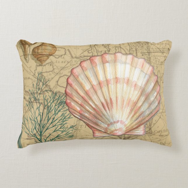 Coastal Map Collage Decorative Pillow (Front)