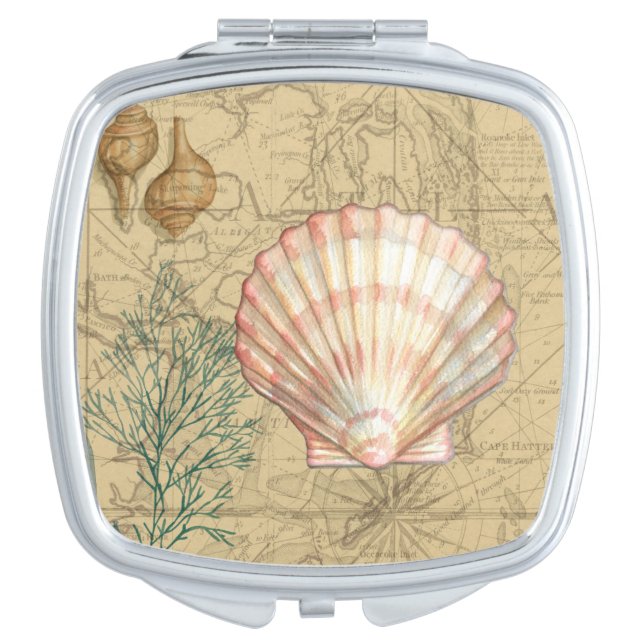 Coastal Map Collage Makeup Mirror (Front)