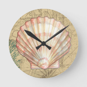 Coastal Map Collage Round Clock