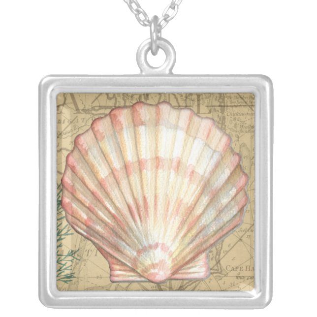 Coastal Map Collage Silver Plated Necklace (Front)