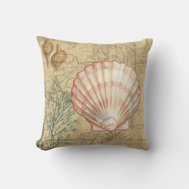 Coastal Map Collage Throw Pillow (Front)