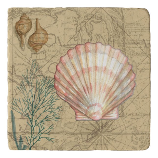 Coastal Map Collage Trivet (Front)