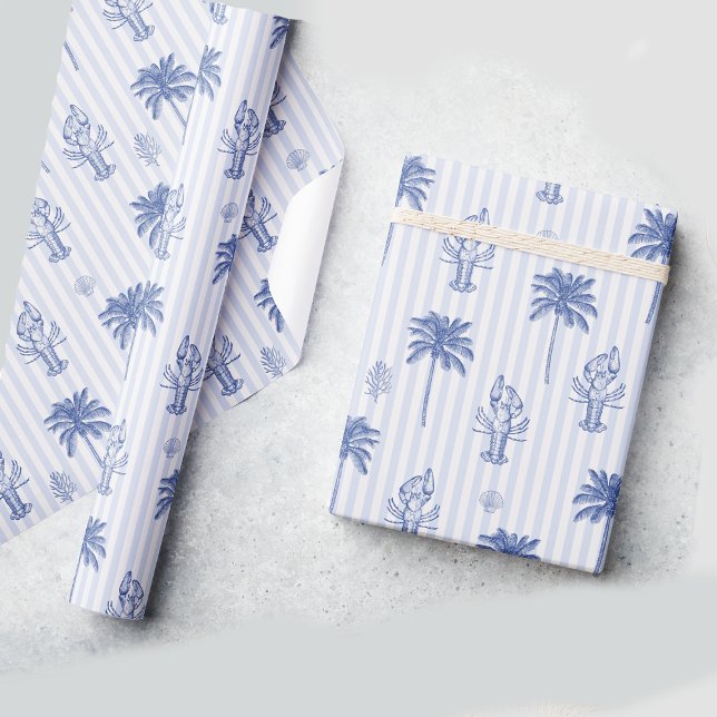 Coastal Maritime Blue Striped Pattern Wrapping Paper (Creator Uploaded)
