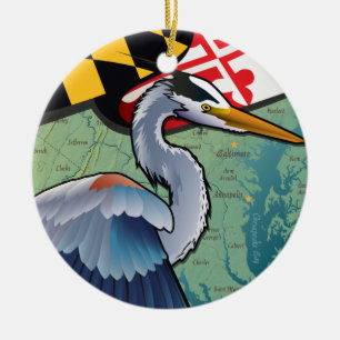 Coastal Maryland Blue Heron Ceramic Ornament