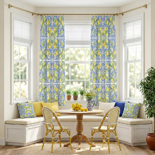 Coastal Mediterranean Blue Tile Lemon Blackout Curtains