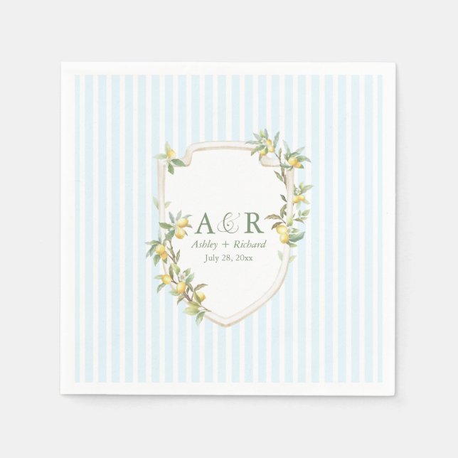 Coastal Mediterranean Lemon Crest Wedding Napkins (Front)