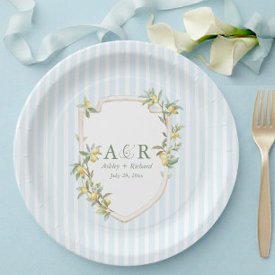 Coastal Mediterranean Lemon Crest Wedding Paper Plates