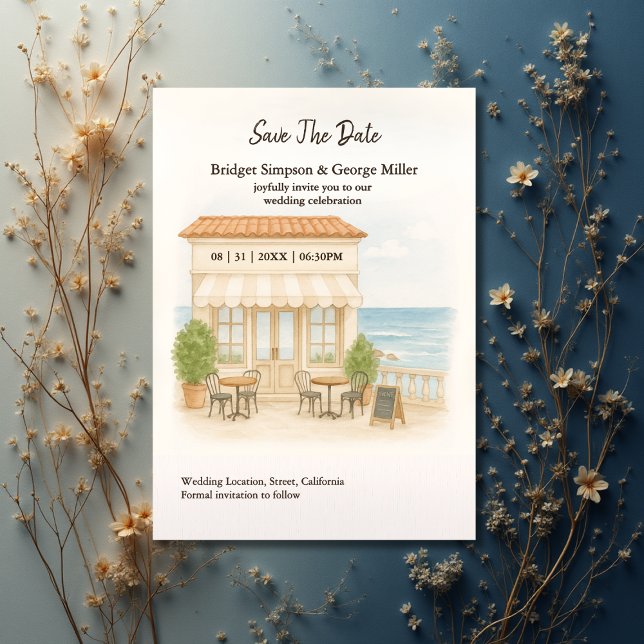 coastal mediterranean ocean wedding save the date  invitation (Creator Uploaded)