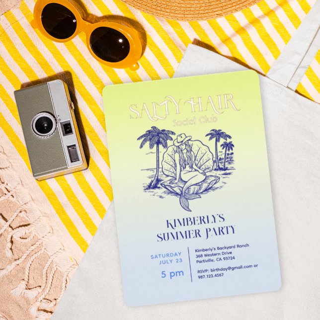 Coastal Mermaid Cowgirl Summer Party Rose Gold Foil Invitation (Creator Uploaded)