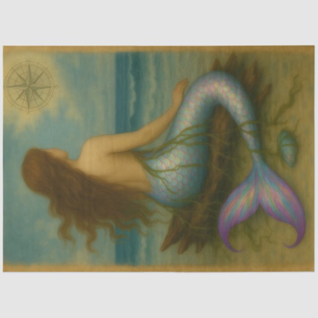Coastal Mermaid Siren Decoupage Tissue Paper (Front)