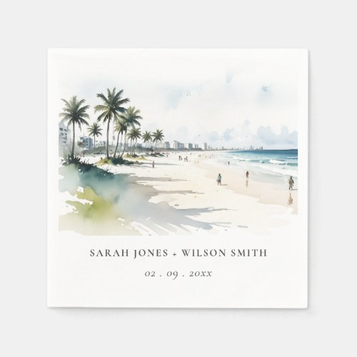 Coastal Miami Beach Palm Tree Watercolor Wedding Napkins