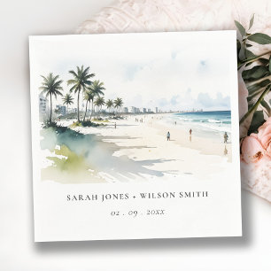 Coastal Miami Beach Palm Tree Watercolor Wedding Napkins